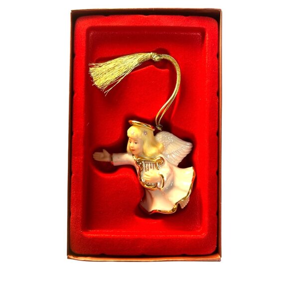 Lenox Angel Ornament With Harp Gold Accents Porcelain Christmas Decoration New - Picture 1 of 12